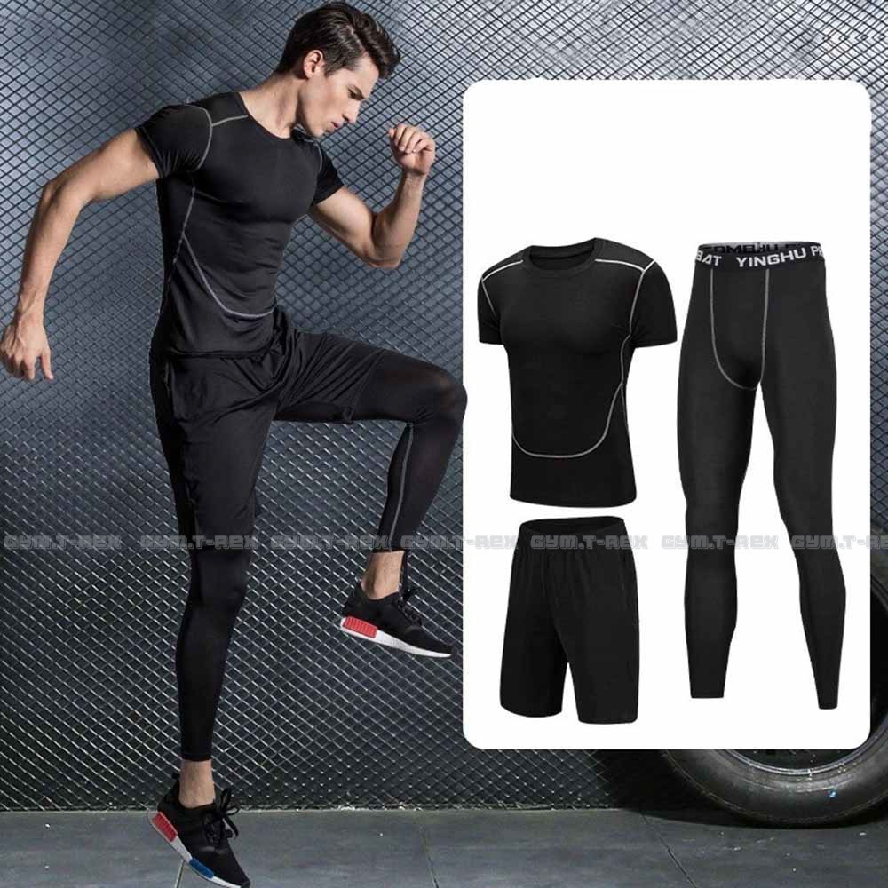 Set 4 in 1 quần áo gym nam Pro combat ôm body SP015, Bộ quần áo thể thao nam - Gym Trex