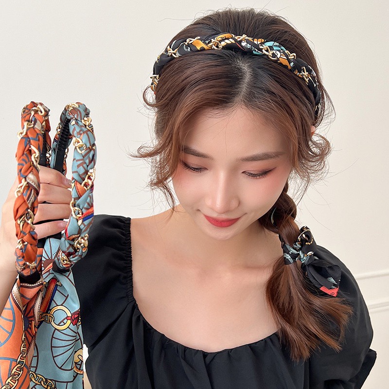 Bờm Cài Tóc Cho Nữ Kiểu Dây Lụa Họa Tiết Siêu Hot