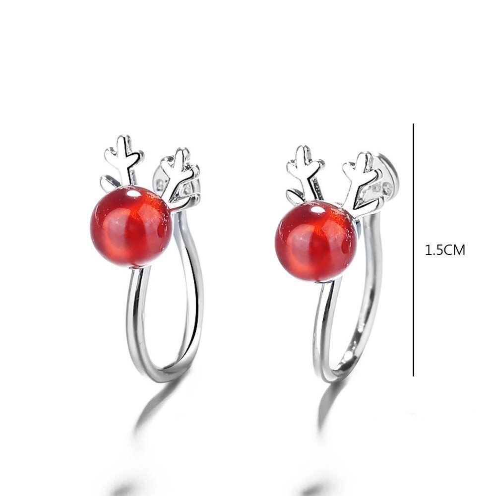 Set 2 Khuyên Tai Dạng Kẹp Không Cần Lỗ Tai MXMUSTY|Khuyên Kẹp Sụn Tai Hình Hươu Màu Sắc Đỏ Trắng Phong Cách Hàn Quốc