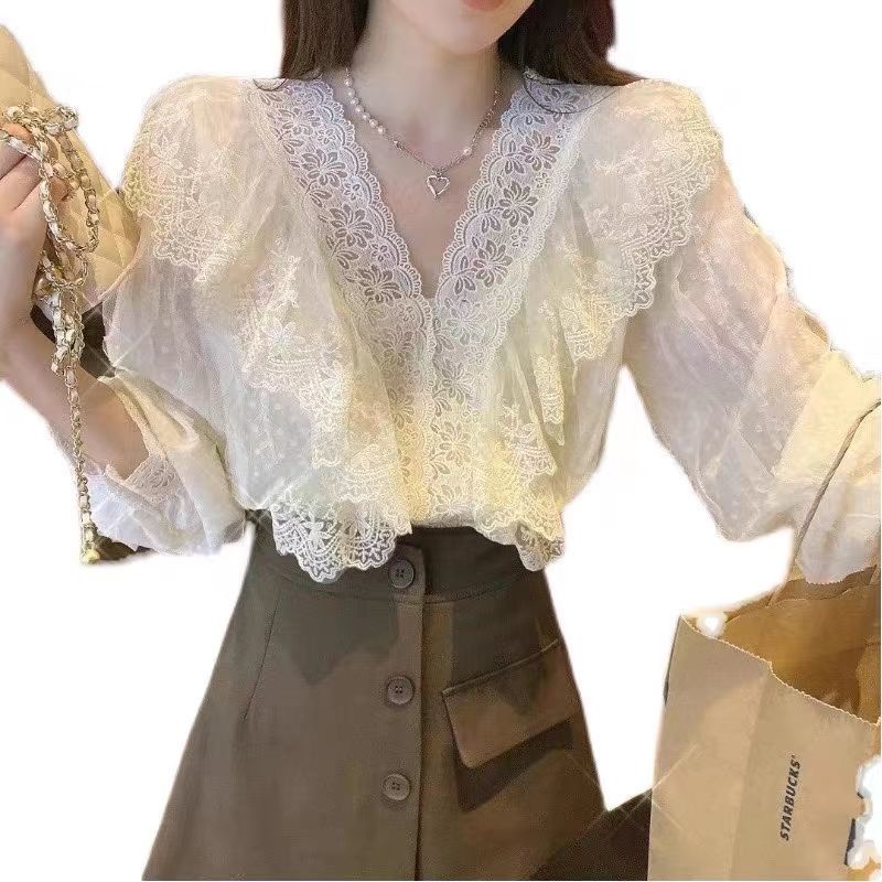 Áo Sơ Mi Ren Dài Tay Nữ Mùa Thu Kiểu Mới Pháp 2021