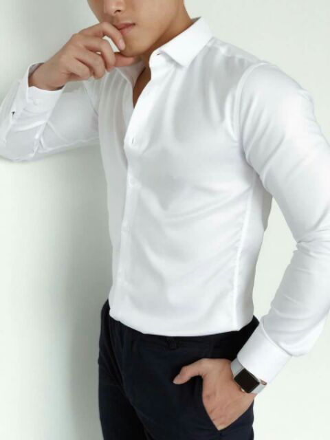 Sơ mi trắng soái ca vải lụa thái cao cấp ,không nhăn, không xù, bao đẹp - SM43 | BigBuy360 - bigbuy360.vn