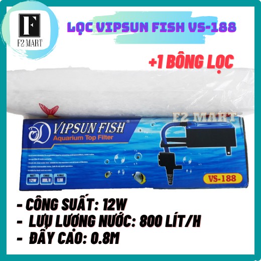 Máy Bơm Máng Lọc Nước Hồ Cá Vipsun Fish VS-188|AA-188 kèm Bông Lọc