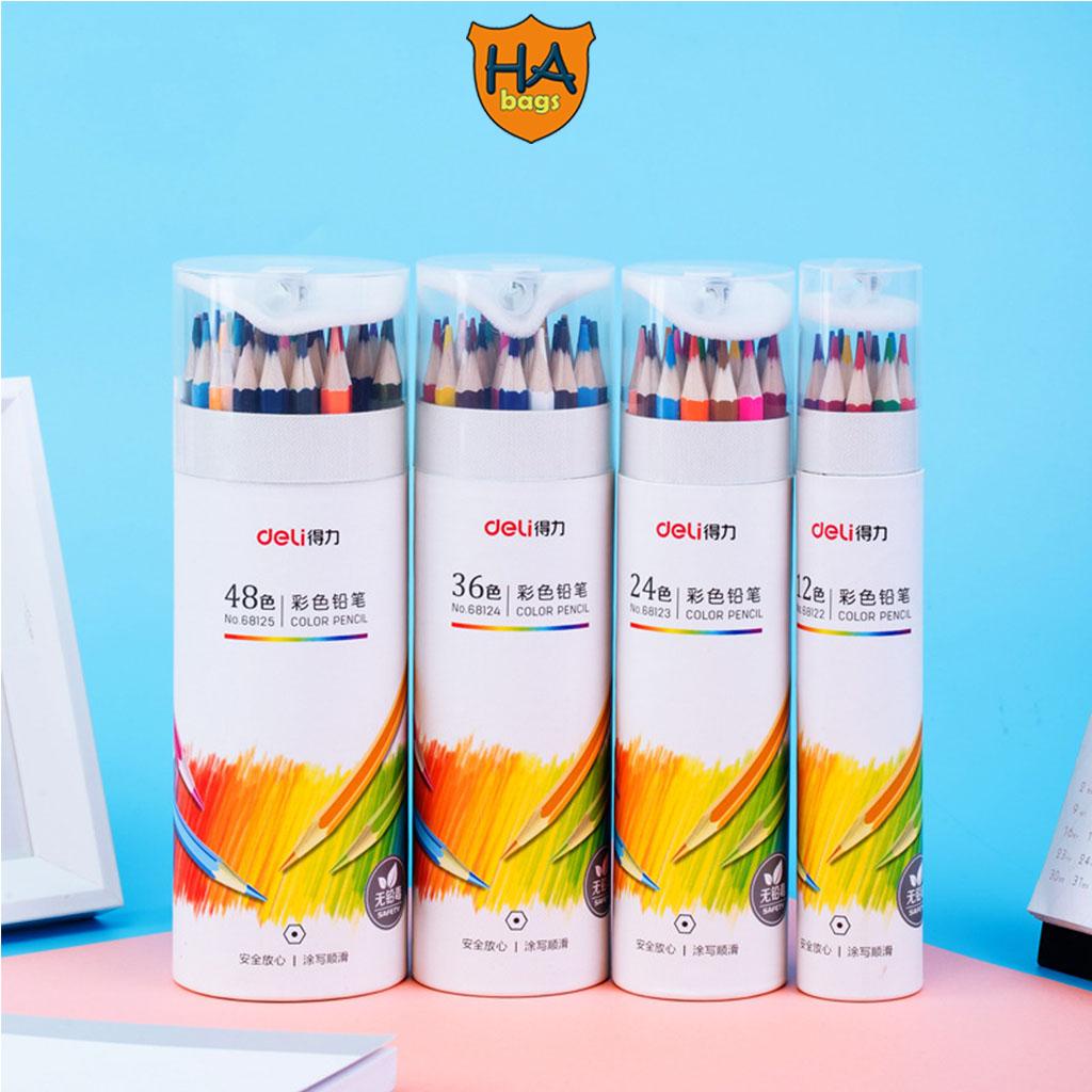 Bút chì màu dạng cốc 12 cây kèm gọt bút tiện dụng ở phần nắp cốc HB1012 phù hợp với học sinh vẽ, tô màu
