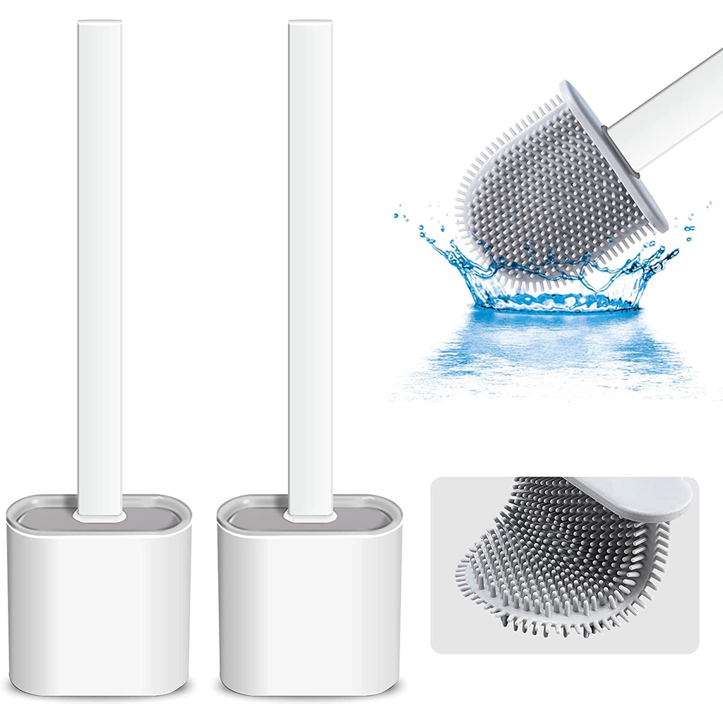 Cây bàn chải chổi cọ chà rửa vệ sinh bồn cầu toilet brush bằng silicon kèm hộp đựng dán tường