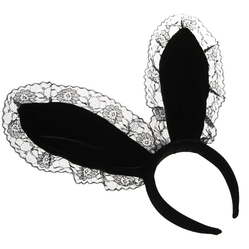 Băng Đô Cài Tóc Tai Thỏ Bằng Ren Màu Trơn Siêu Bền Dễ Thương Dành Cho Bạn Nữ