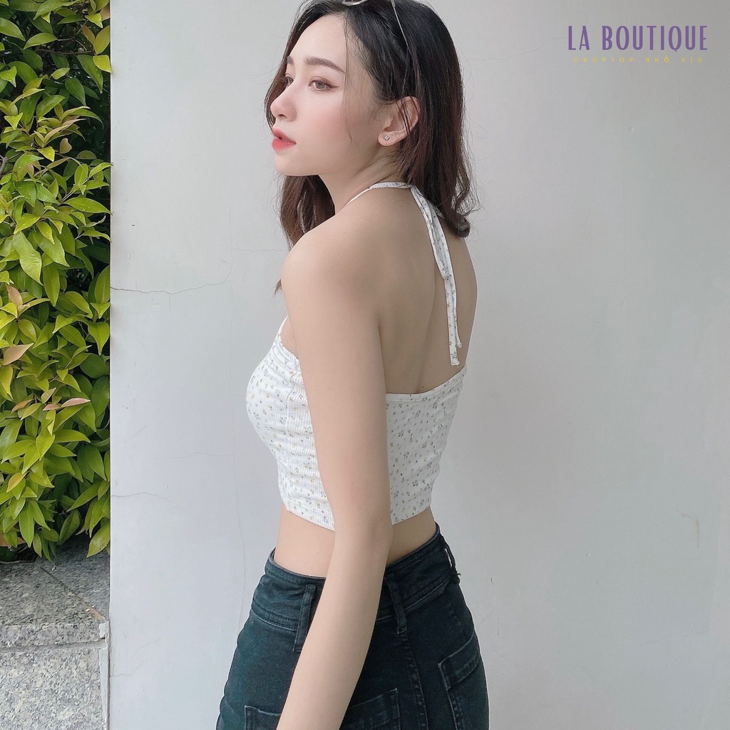 Áo Croptop Nữ Cổ Yếm Cột Dây Hoa Nhí FreesizeThun Gân LA BOUTIQUE | BigBuy360 - bigbuy360.vn
