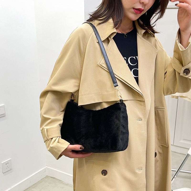 Túi đeo vai IELGY hình vuông cỡ nhỏ vải lông phong cách thời trang phương Tây cho nữ