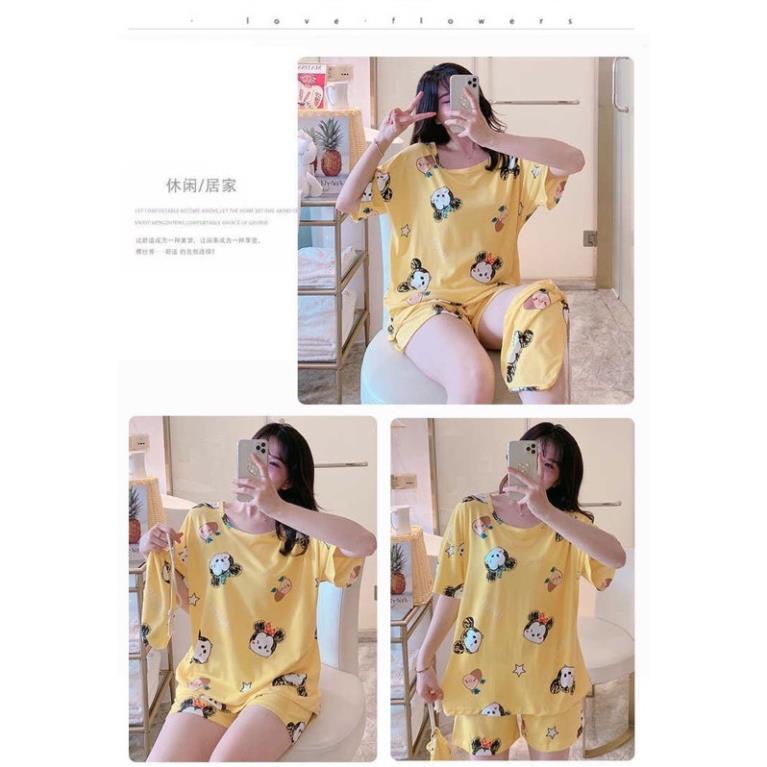 bộ đồ mặc nhà big size màu vàng mickey kèm túi size 55-65kg ⚡ ^