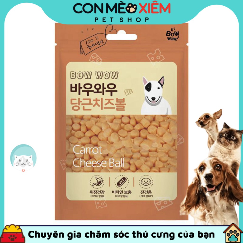Phô mai cho chó cà rốt cheedar Bowwow 100g, thức ăn snack thưởng tăng cân bow wow Con Mèo Xiêm