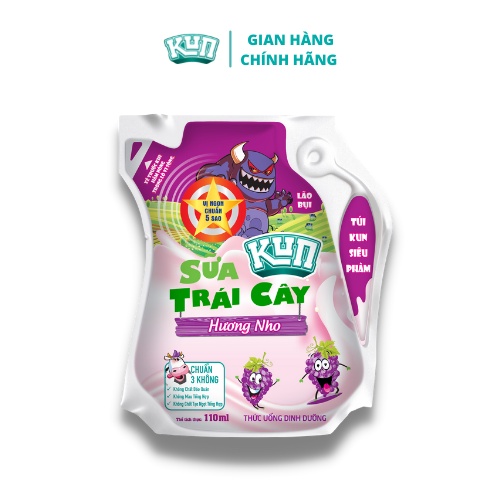 Kun sữa trái cây hương nho thùng 24 túi x 110ml