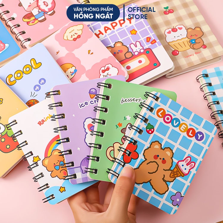 Sổ tay cute hoạt hình đẹp dễ thương, sổ tay ghi chép lò xo mini nhỏ gọn bỏ túi 80 trang không dòng kẻ S03
