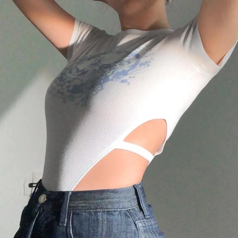 Áo bodysuit trắng khoét eo sexy chất co giãn thoải mái | BigBuy360 - bigbuy360.vn