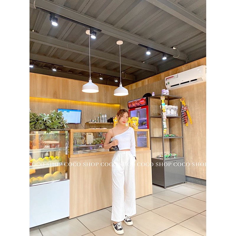 Áo Croptop Lệch Vai Tay Dài 2 Màu (ẢNH THẬT KÈM BẢNG TÊN SHOP) | BigBuy360 - bigbuy360.vn