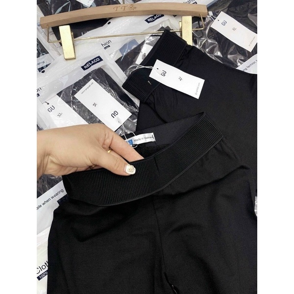 Quần legging nữ G.U cạp chun lưng cao túi zip xịn full size hàng bán shop