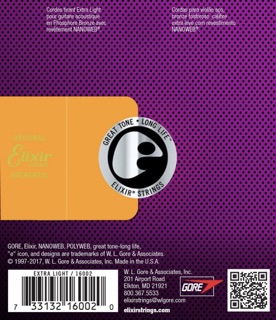 Bộ dây đàn Elixir Acoustic Guitar Strings Phosphor Bronze with NANOWEB Coating Extra Light 10-47 (16002)