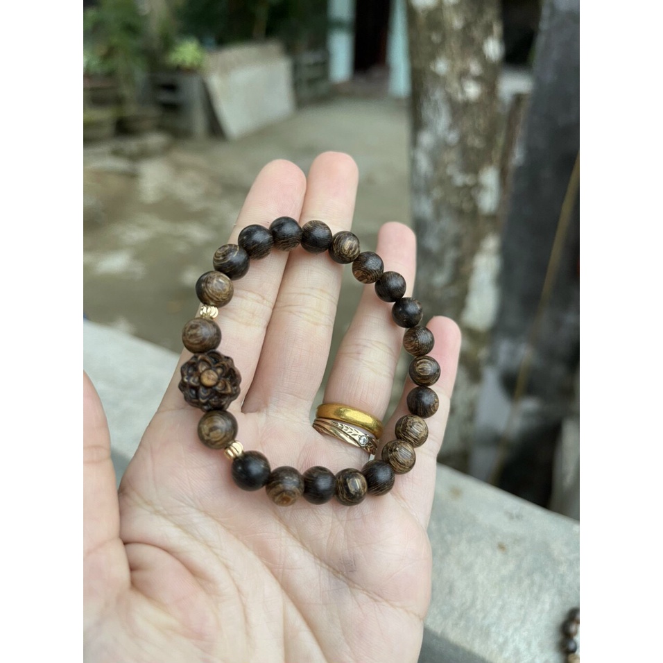 Vòng Tay Trầm  Tương phong thủy - Trầm hương sánh chìm  -Vòng Mix Hoa Sen