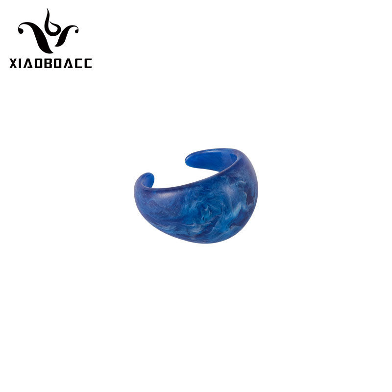 XiaoboACC Nhẫn Acrylic Gắn Đá Cẩm Thạch Màu Xanh Dương Thời Trang Hàn Quốc
