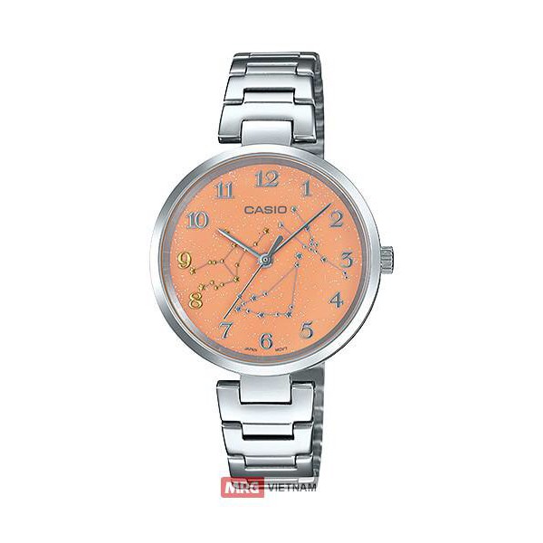 Đồng Hồ Nữ Casio TP-E10D-4ADR Dây Kim Loại - Nền Mặt chòm sao Hoàng đạo (màu cam)