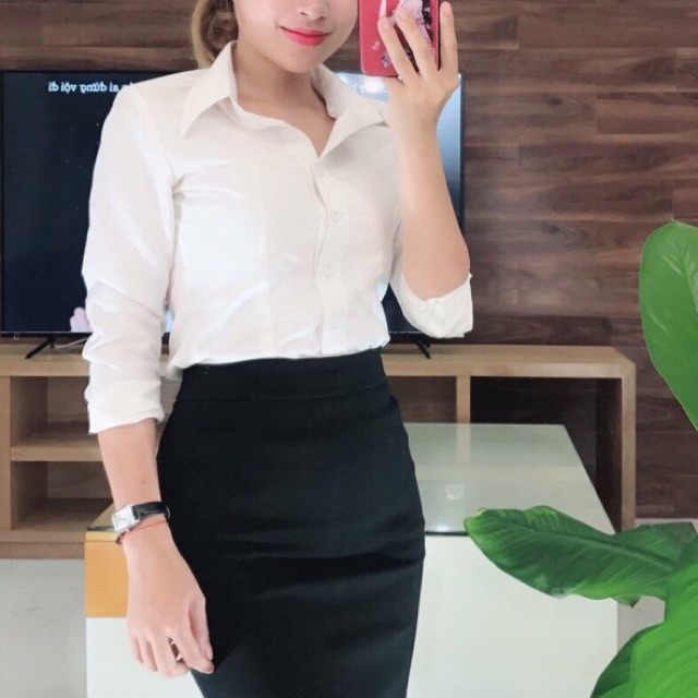 Áo sơ mi nữ trắng [ vải siêu mát và thoải mái] SM18