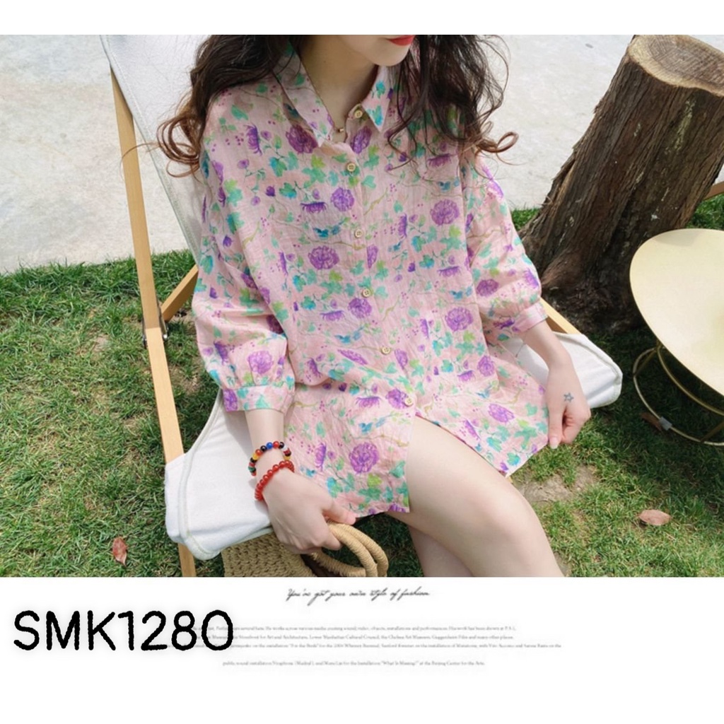 SMK1280- ÁO SƠ MI ĐŨI HOA TÍM