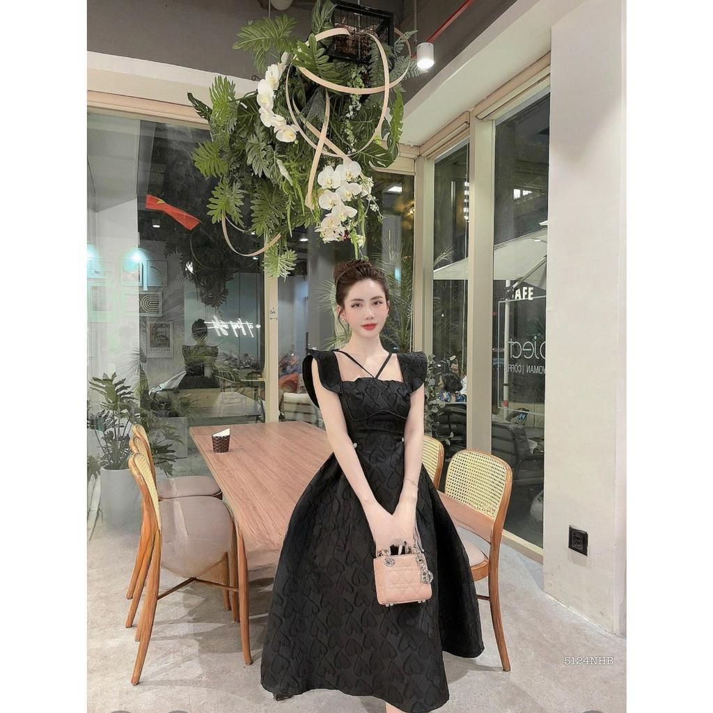 Đầm dài cánh tiên xòe gấm đá eo 5124 - Đầm nữ thời trang
