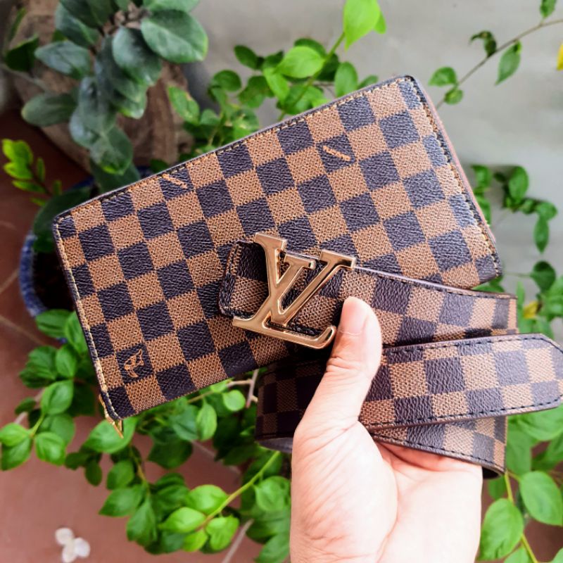 Thắt Lưng Da ,Com Bo Thắt Lưng + Ví Da Cao Cấp Thời Trang Trẻ Trung Lịch Lãm Kẻ Caro