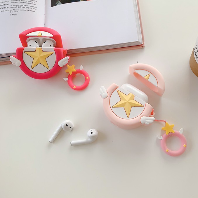 Lilyrose Store/ #Pink Star Airpods Case Sailor #oon Pentagram Airpods 1/2 Case Bluetooth Headset Anti-fall Silicone Soft Protection Case Headset Case With Lanyard