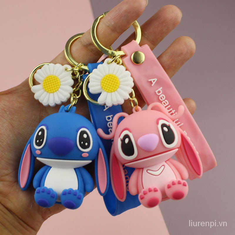 DISNEY Móc Khóa Đôi Tạo Hình Nhân Vật Stitch Đáng Yêu Disney Stitch keychain key ring wholesale Anime cartoon couple key ring couple pendant mobile phone ornaments car key ornaments Silicone key ring Metal keychain