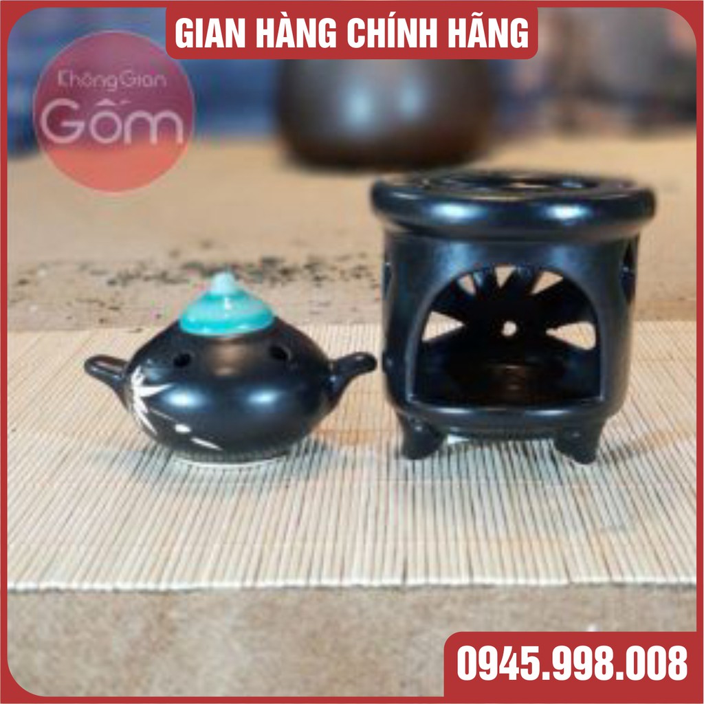 Đèn xông tinh dầu đốt nến 3 chân màu đen - hàng gốm sứ chất lượng,an toàn - BÁT TRÀNG - XƯỞNG GỐM VIỆT