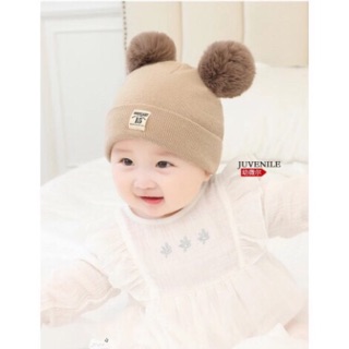 Mũ len JC 2 cục bông cho bé