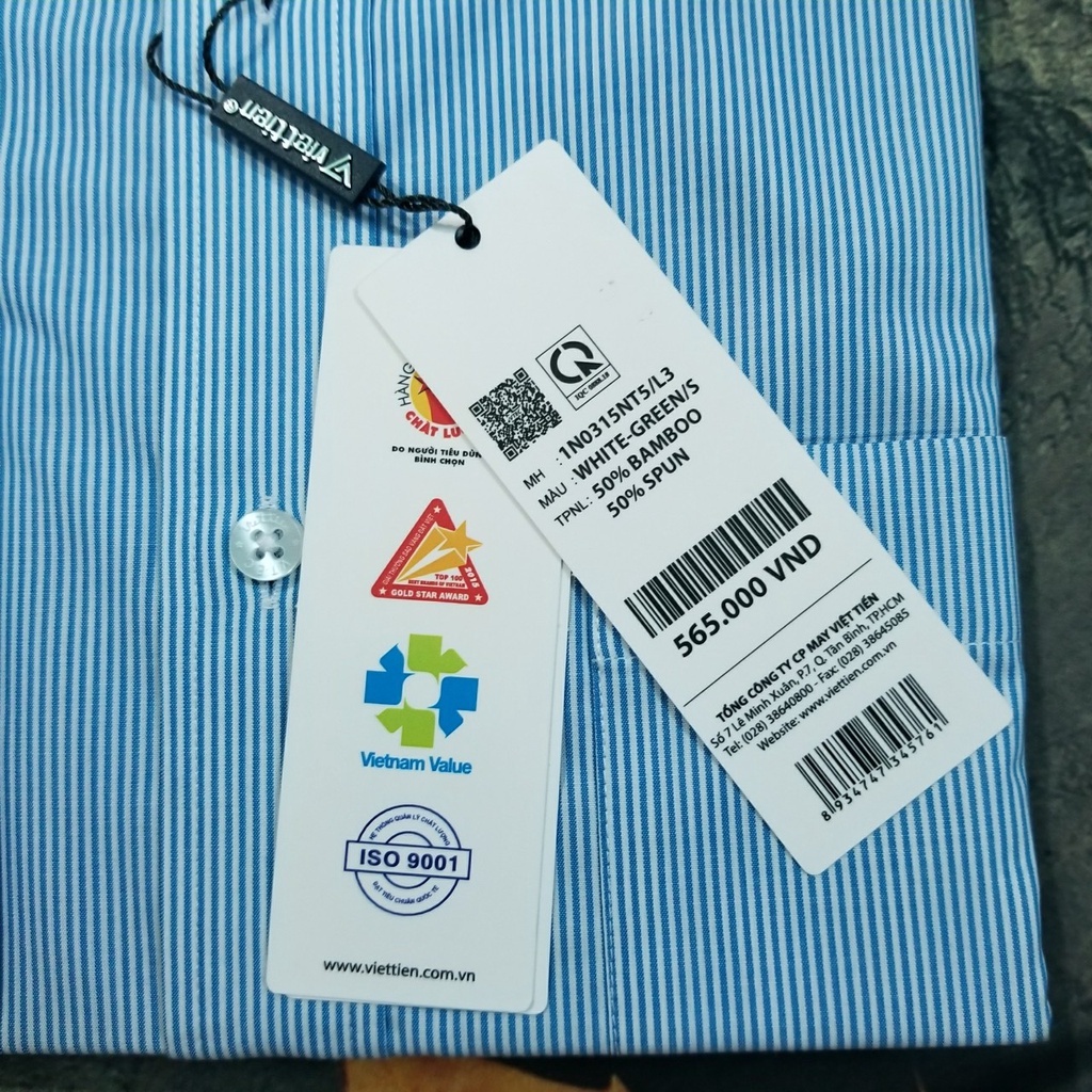 Aó sơ mi nam Việt Tiến dài tay mã 1N0315NT5 chính hãng, cao cấp  - form suông REGULAR - tà bầu . kẻ sọc .SHOP HỨA