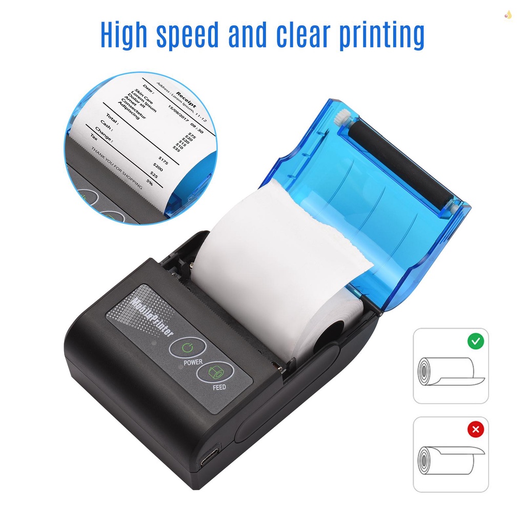 Máy in nhiệt mini không dây cỡ 2inch kết nối cổng usb kèm giấy in nhiệt cỡ 58mm thích hợp cho iOS Android Windows