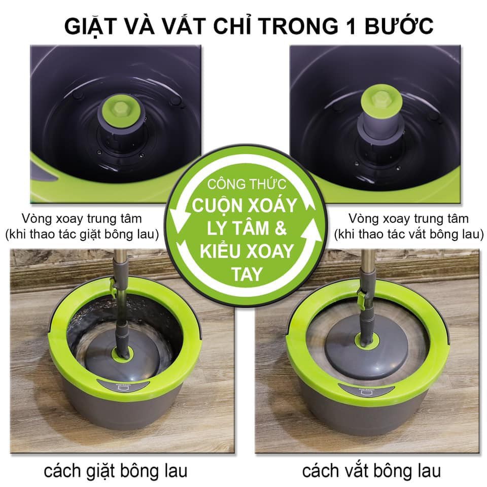 XẢ KHO HÀNG Bộ cây lau nhà Lock&Lock  ETM498  ⭐GIÁ SỐC ⭐tự vắt xoay 360 độ, 2 đầu thay HÀNG CÓ SẴN