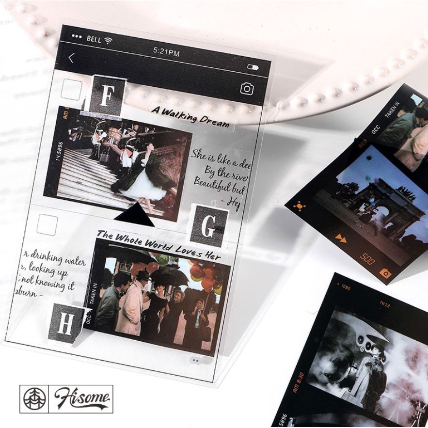 Bộ 6 tấm sticker film PET Hisome Carving time hình dán trang trí sổ tay | BSB255