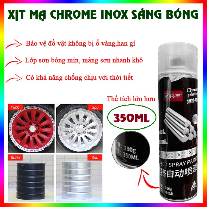 Chai sơn xịt mạ Chrome Plating 350ml màu inox sáng bóng tráng gương chuyên dụng sơn xe máy ô tô và vật dụng nhà cửa