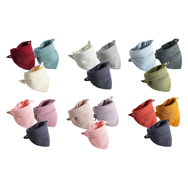 Bộ 3 Yếm Ăn Cotton Mềm Mại Hình Tam Giác Có Nút Bấm Điều Chỉnh Được Tiện Lợi Dành Cho Em Bé