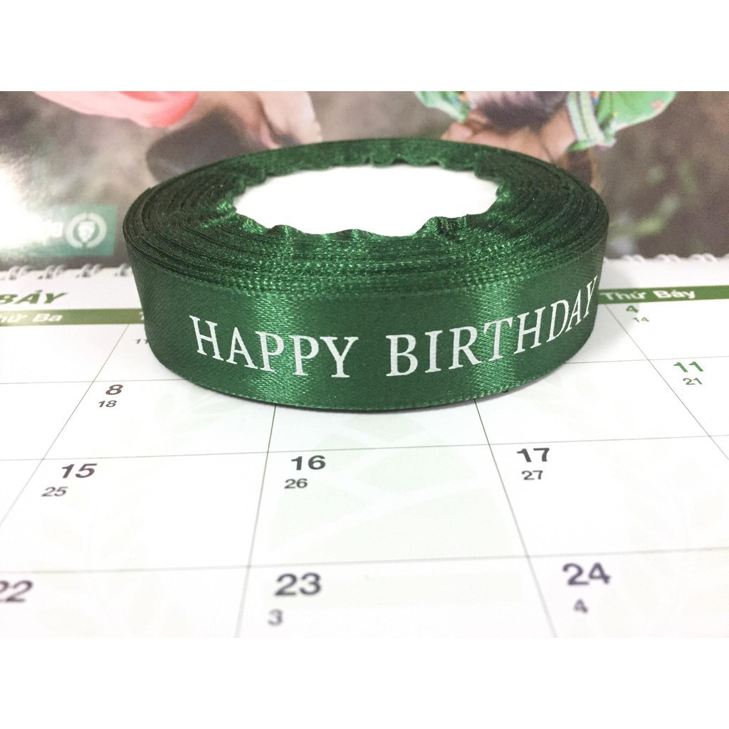 Trang Trí Bánh Sinh Nhật Bánh Kem - RUY BĂNG LỤA IN CHỮ HAPPY BIRTHDAY QUẤY BÁNH