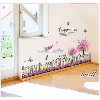 Decal dán chân tường hoa cây tím