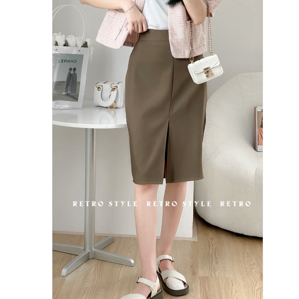 Chân váy dài xẻ giữa chất ruby mã 182 Retrostyle