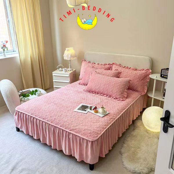 Ga gối nỉ nhung trần phủ bánh bèo dày dặn, ấm áp kích thước 1,6x2m; 1,8x2m và 2x2,3m - Timibedding