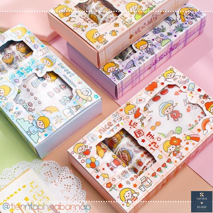 Washi Tape Giấy Băng Keo Và Miếng Sticker Chủ Đề Chibi Stickers Trang Trí Sổ Bullet Journal Takenote