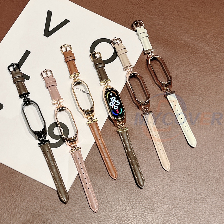 Dây Đeo Da Màu Trơn Cho Đồng Hồ Thông Minh Xiao Mi Band 7 6 5 4 3 2 1 NFC
