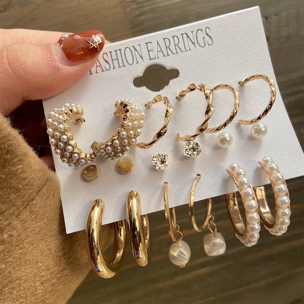 Set 9 đôi khuyên tai YANQUEENS đính ngọc trai giả thời trang