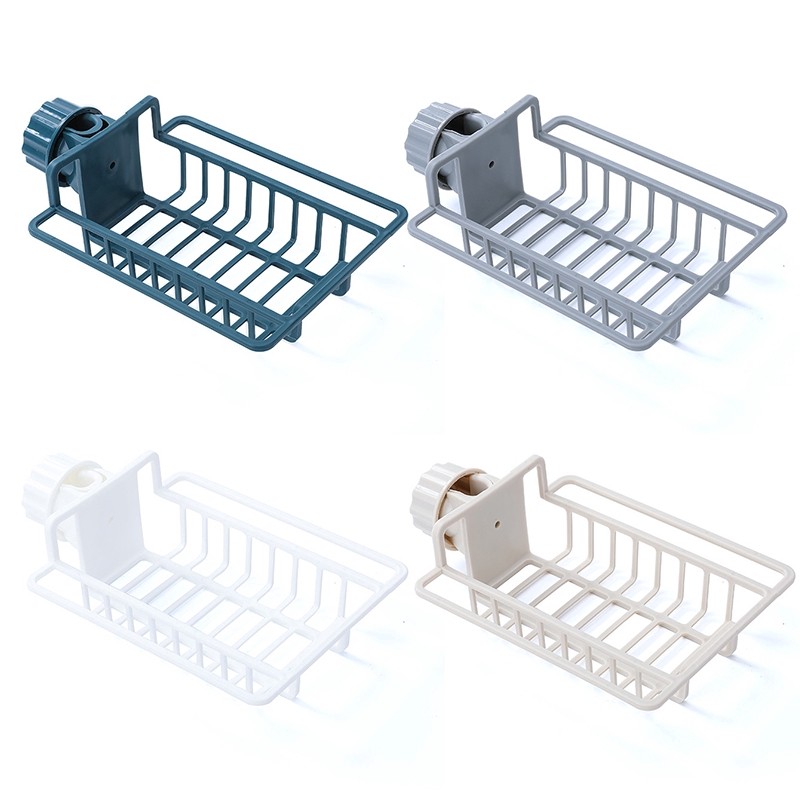 Multifunction Adjustable Kitchen Plastic Faucet Rack / Sponge Soap Rag Storage Holder / Bathroom Sink Organizer Draining Spiral Shelf