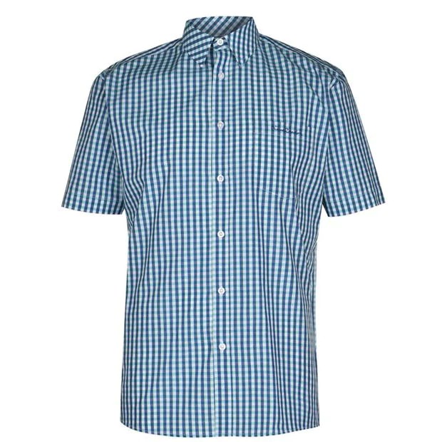 Áo sơ mi nam ngắn tay Pierre Cardin kẻ ca rô xanh royal - Thời trang công sở Puka