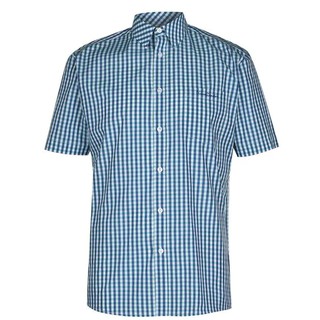 Áo sơ mi nam ngắn tay Pierre Cardin kẻ ca rô xanh royal - Thời trang công sở Puka