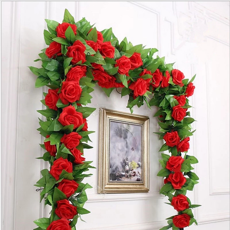 Dây hoa hồng giả trang trí nhà cửa tiện lợi 2.4m