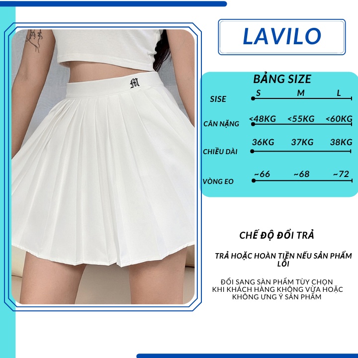 Chân Váy Xếp Ly ngắn Cạp Cao Thêu Họa Tiết Có Lót Quần Bên Trong LAVILO CV05