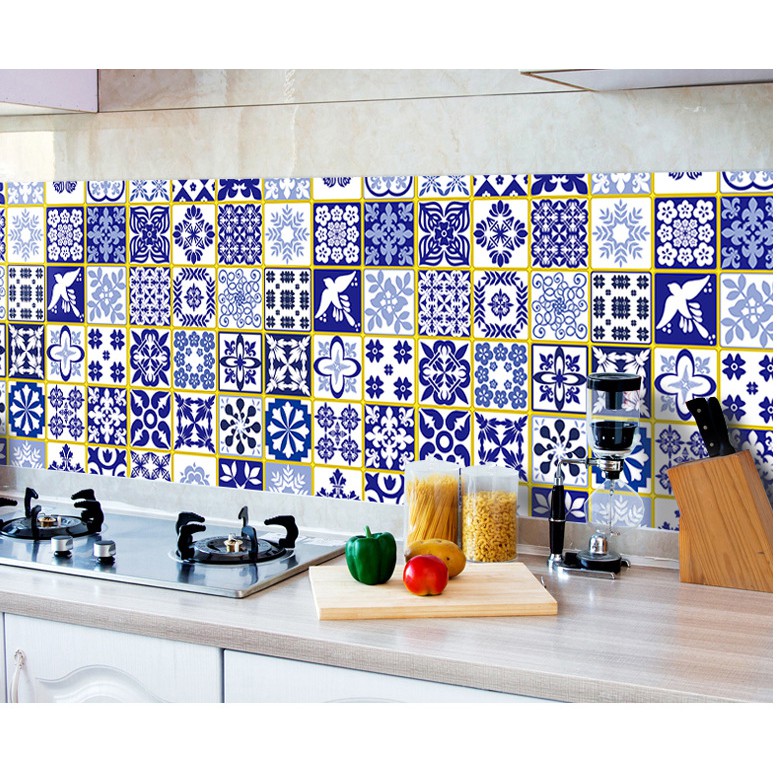 Cuộn 5m decal giấy dán tráng nhôm cách nhiệt hoa văn xanh khổ 0.6m keo sẵn
