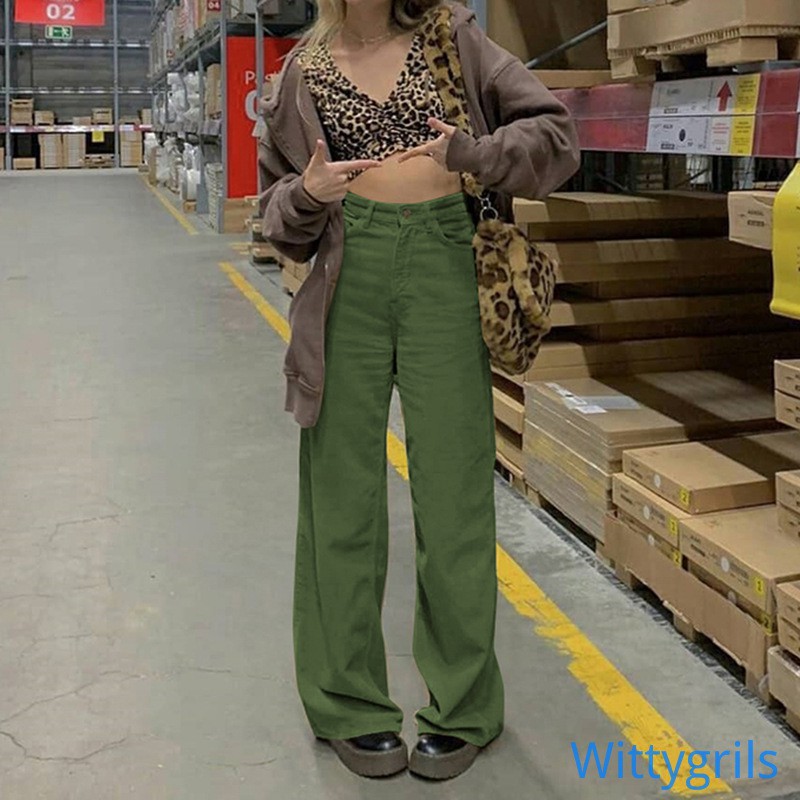 Quần dài ống rộng lưng cao màu trơn size S/ M/ L thời trang dễ phối đồ cho nữ
